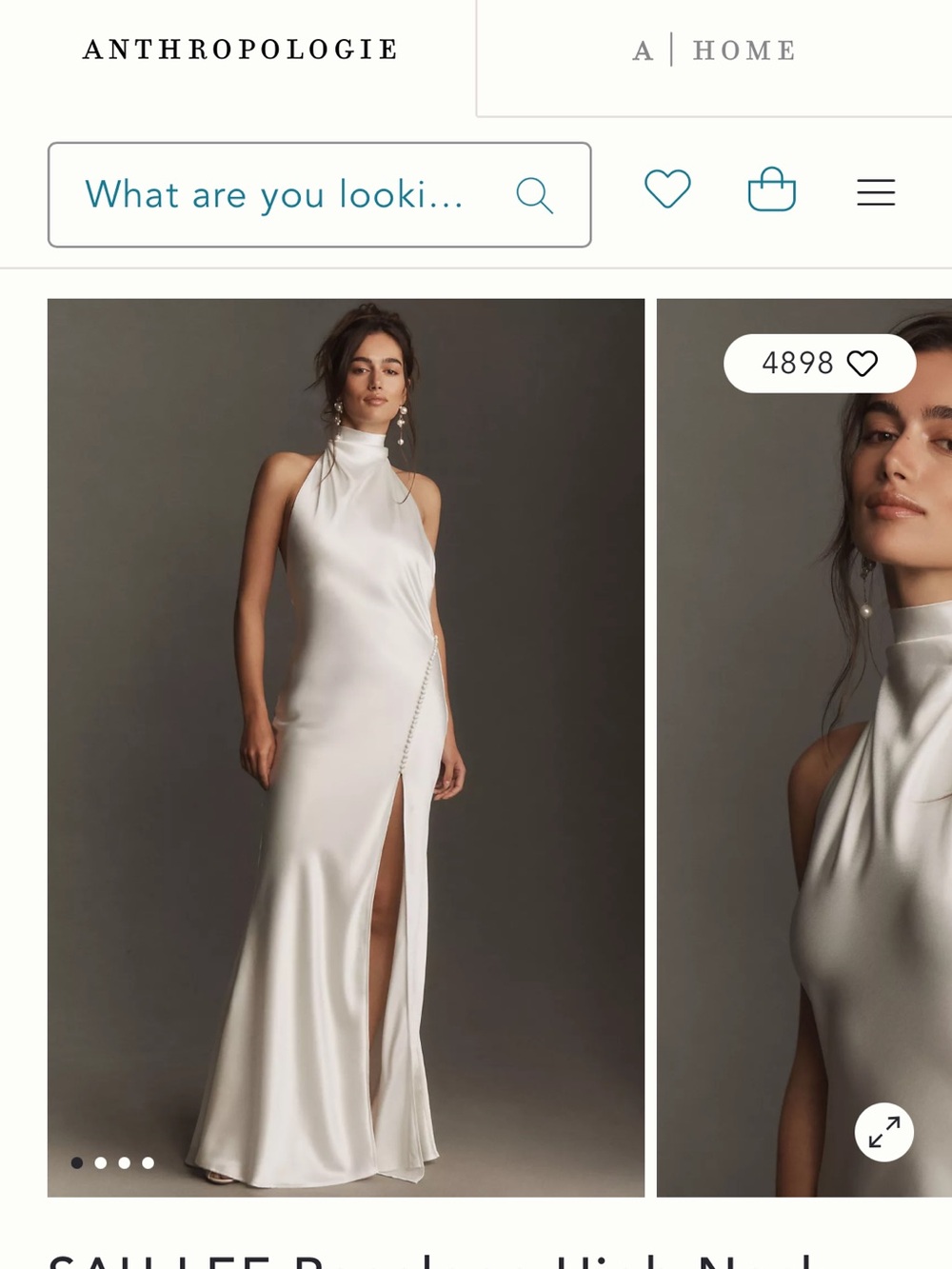 Anthropologie Sau Lee, Penelope Ivory High-Neck Satin Maxi Dress with Side Slit